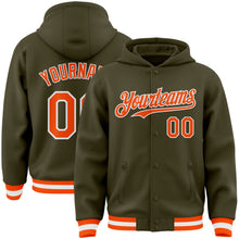 Load image into Gallery viewer, Custom Olive Orange-White Bomber Full-Snap Varsity Letterman Salute To Service Hoodie Jacket
