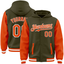 Load image into Gallery viewer, Custom Olive Orange-White Bomber Full-Snap Varsity Letterman Two Tone Salute To Service Hoodie Jacket
