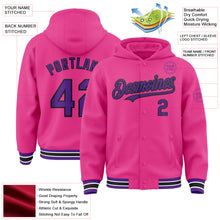 Load image into Gallery viewer, Custom Pink Purple-Black Bomber Full-Snap Varsity Letterman Hoodie Jacket
