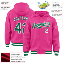 Load image into Gallery viewer, Custom Pink Kelly Green-White Bomber Full-Snap Varsity Letterman Hoodie Jacket
