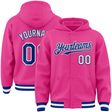 Load image into Gallery viewer, Custom Pink Royal-White Bomber Full-Snap Varsity Letterman Hoodie Jacket
