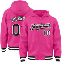 Load image into Gallery viewer, Custom Pink Black-White Bomber Full-Snap Varsity Letterman Hoodie Jacket
