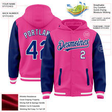 Load image into Gallery viewer, Custom Pink Royal-White Bomber Full-Snap Varsity Letterman Two Tone Hoodie Jacket
