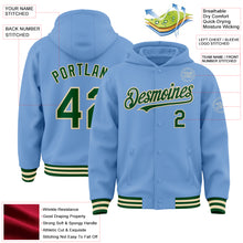 Load image into Gallery viewer, Custom Light Blue Green-Cream Bomber Full-Snap Varsity Letterman Hoodie Jacket
