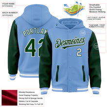 Load image into Gallery viewer, Custom Light Blue Green-White Bomber Full-Snap Varsity Letterman Two Tone Hoodie Jacket
