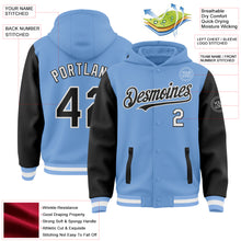 Load image into Gallery viewer, Custom Light Blue Black-White Bomber Full-Snap Varsity Letterman Two Tone Hoodie Jacket
