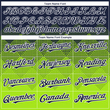Load image into Gallery viewer, Custom Navy Neon Green-White Gradient Square Shape 3D Pattern Design Bomber Full-Snap Varsity Letterman Hoodie Jacket
