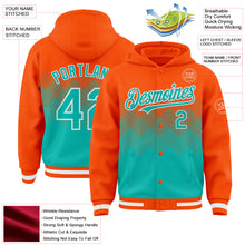 Load image into Gallery viewer, Custom Orange Aqua-White Gradient Square Shape 3D Pattern Design Bomber Full-Snap Varsity Letterman Hoodie Jacket
