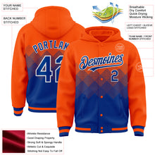 Load image into Gallery viewer, Custom Orange Royal-White Gradient Square Shape 3D Pattern Design Bomber Full-Snap Varsity Letterman Hoodie Jacket
