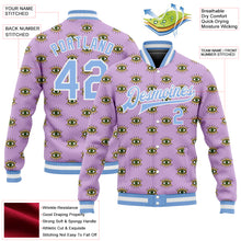 Load image into Gallery viewer, Custom Light Purple Light Blue-White Evil Eyes 3D Pattern Design Bomber Full-Snap Varsity Letterman Jacket
