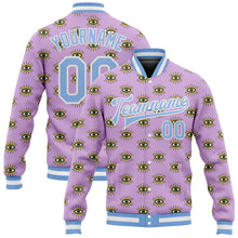 Load image into Gallery viewer, Custom Light Purple Light Blue-White Evil Eyes 3D Pattern Design Bomber Full-Snap Varsity Letterman Jacket
