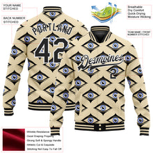 Load image into Gallery viewer, Custom Cream Black-White Evil Eyes 3D Pattern Design Bomber Full-Snap Varsity Letterman Jacket
