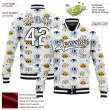 Load image into Gallery viewer, Custom White Black Evil Eyes 3D Pattern Design Bomber Full-Snap Varsity Letterman Jacket
