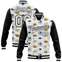 Load image into Gallery viewer, Custom White Black Evil Eyes 3D Pattern Design Bomber Full-Snap Varsity Letterman Jacket
