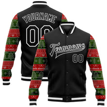 Load image into Gallery viewer, Custom Black Red Green Christmas 3D Bomber Full-Snap Varsity Letterman Jacket
