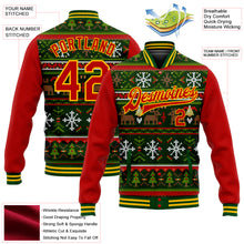 Load image into Gallery viewer, Custom Green Red-Gold Christmas 3D Bomber Full-Snap Varsity Letterman Jacket
