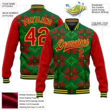 Load image into Gallery viewer, Custom Green Red-Gold Christmas 3D Bomber Full-Snap Varsity Letterman Jacket
