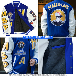 Custom Navy White-Royal Christmas 3D Bomber Full-Snap Varsity Letterman Jacket