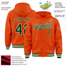 Load image into Gallery viewer, Custom Orange Green-Cream Bomber Full-Snap Varsity Letterman Hoodie Jacket
