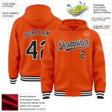 Load image into Gallery viewer, Custom Orange Black-White Bomber Full-Snap Varsity Letterman Hoodie Jacket
