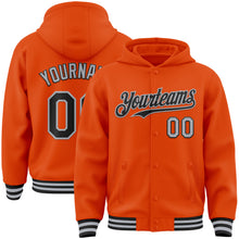 Load image into Gallery viewer, Custom Orange Black-Gray Bomber Full-Snap Varsity Letterman Hoodie Jacket
