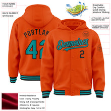 Load image into Gallery viewer, Custom Orange Teal-Black Bomber Full-Snap Varsity Letterman Hoodie Jacket
