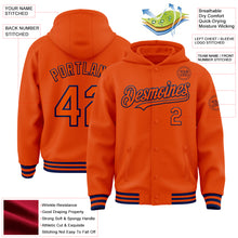 Load image into Gallery viewer, Custom Orange Navy Bomber Full-Snap Varsity Letterman Hoodie Jacket
