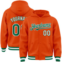 Load image into Gallery viewer, Custom Orange Kelly Green-White Bomber Full-Snap Varsity Letterman Hoodie Jacket
