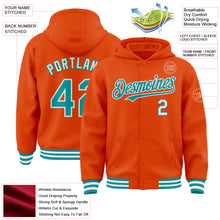 Load image into Gallery viewer, Custom Orange Teal-White Bomber Full-Snap Varsity Letterman Hoodie Jacket
