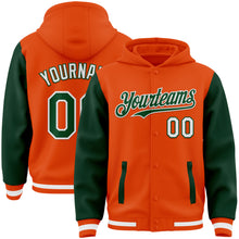 Load image into Gallery viewer, Custom Orange Green-White Bomber Full-Snap Varsity Letterman Two Tone Hoodie Jacket
