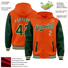 Load image into Gallery viewer, Custom Orange Green-Cream Bomber Full-Snap Varsity Letterman Two Tone Hoodie Jacket
