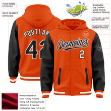 Load image into Gallery viewer, Custom Orange Black-White Bomber Full-Snap Varsity Letterman Two Tone Hoodie Jacket
