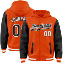 Load image into Gallery viewer, Custom Orange Black-White Bomber Full-Snap Varsity Letterman Two Tone Hoodie Jacket
