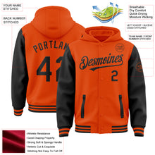 Load image into Gallery viewer, Custom Orange Black Bomber Full-Snap Varsity Letterman Two Tone Hoodie Jacket
