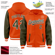 Load image into Gallery viewer, Custom Orange Olive-White Bomber Full-Snap Varsity Letterman Two Tone Hoodie Jacket
