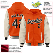 Load image into Gallery viewer, Custom Orange Black-Cream Bomber Full-Snap Varsity Letterman Two Tone Hoodie Jacket
