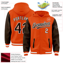 Load image into Gallery viewer, Custom Orange Brown-White Bomber Full-Snap Varsity Letterman Two Tone Hoodie Jacket
