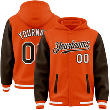 Load image into Gallery viewer, Custom Orange Brown-White Bomber Full-Snap Varsity Letterman Two Tone Hoodie Jacket
