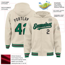 Load image into Gallery viewer, Custom Cream Kelly Green-Black Bomber Full-Snap Varsity Letterman Hoodie Jacket
