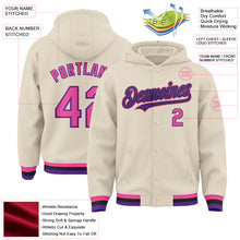 Load image into Gallery viewer, Custom Cream Pink Purple-Black Bomber Full-Snap Varsity Letterman Hoodie Jacket
