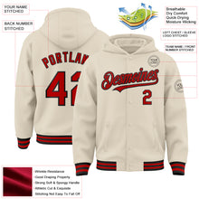 Load image into Gallery viewer, Custom Cream Red-Black Bomber Full-Snap Varsity Letterman Hoodie Jacket
