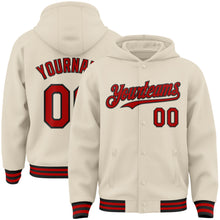 Load image into Gallery viewer, Custom Cream Red-Black Bomber Full-Snap Varsity Letterman Hoodie Jacket
