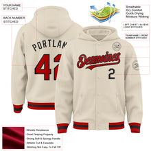 Load image into Gallery viewer, Custom Cream Red-Black Bomber Full-Snap Varsity Letterman Hoodie Jacket
