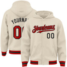 Load image into Gallery viewer, Custom Cream Red-Black Bomber Full-Snap Varsity Letterman Hoodie Jacket
