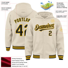 Load image into Gallery viewer, Custom Cream Black-Gold Bomber Full-Snap Varsity Letterman Hoodie Jacket
