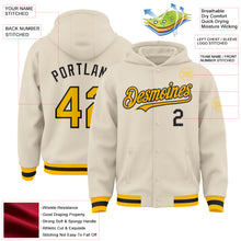 Load image into Gallery viewer, Custom Cream Gold-Black Bomber Full-Snap Varsity Letterman Hoodie Jacket
