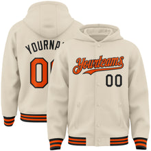 Load image into Gallery viewer, Custom Cream Orange-Black Bomber Full-Snap Varsity Letterman Hoodie Jacket
