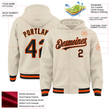 Load image into Gallery viewer, Custom Cream Black-Orange Bomber Full-Snap Varsity Letterman Hoodie Jacket
