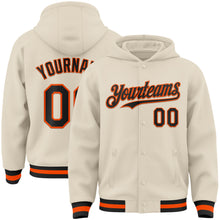 Load image into Gallery viewer, Custom Cream Black-Orange Bomber Full-Snap Varsity Letterman Hoodie Jacket
