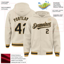 Load image into Gallery viewer, Custom Cream Black-Old Gold Bomber Full-Snap Varsity Letterman Hoodie Jacket
